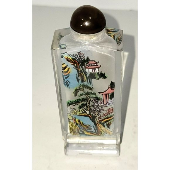 handmade Other - Vintage Chinese Reverse Hand Painted Bottle Lanscape Scene Height 4.5"